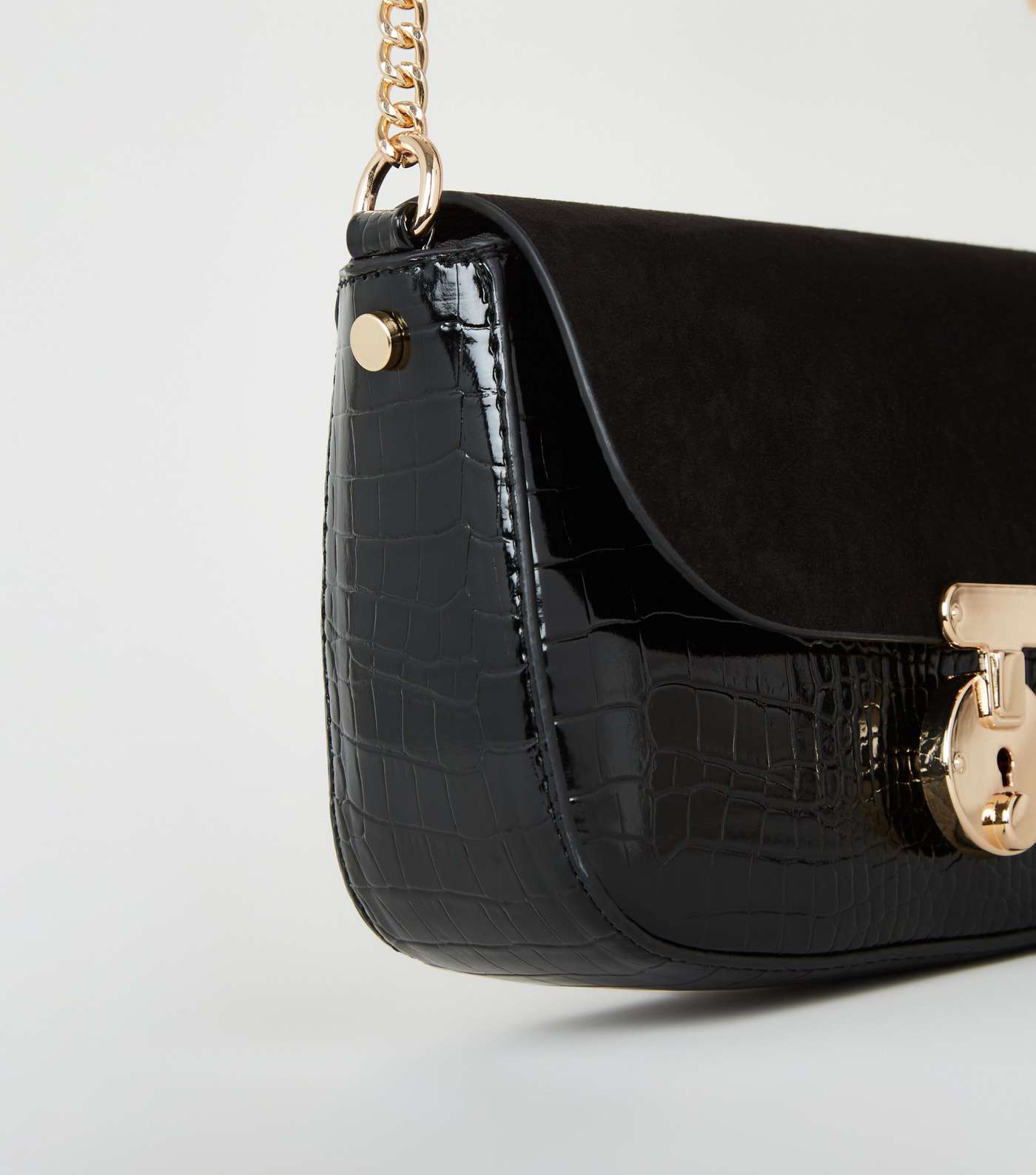 Black Faux Croc Saddle Shoulder Bag Image 4