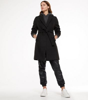 new look black belted coat