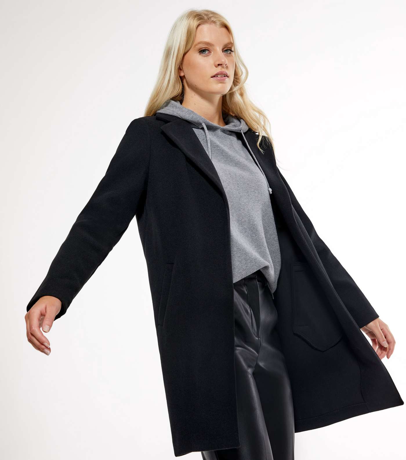 Black Revere Collar Long Formal Coat  Image 2