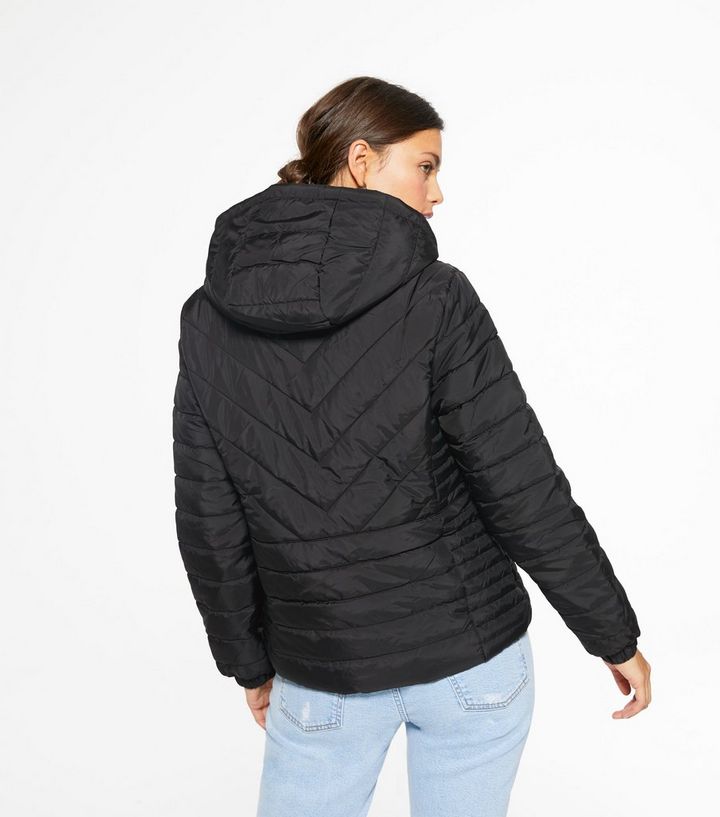 Black Hooded Puffer Jacket New Look