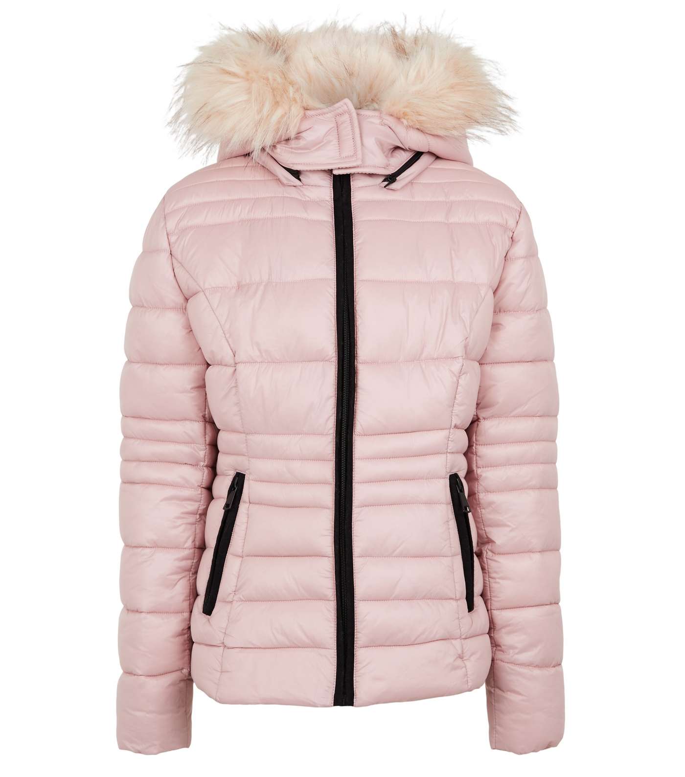 Girls Pink Faux Fur Trim Puffer Jacket Image 4