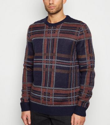 Image of Bellfield Navy Check Brushed Jumper New Look