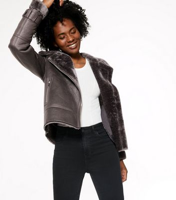 gray faux leather jacket
