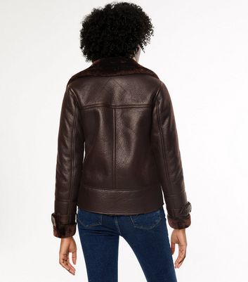 Dark Brown Faux Fur Lined Leather-Look 