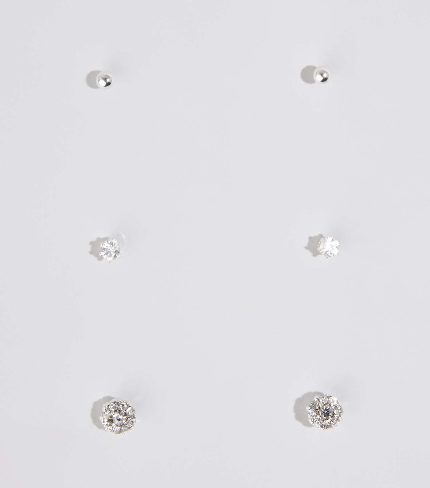 3 Pack Silver Diamanté Stud Earrings