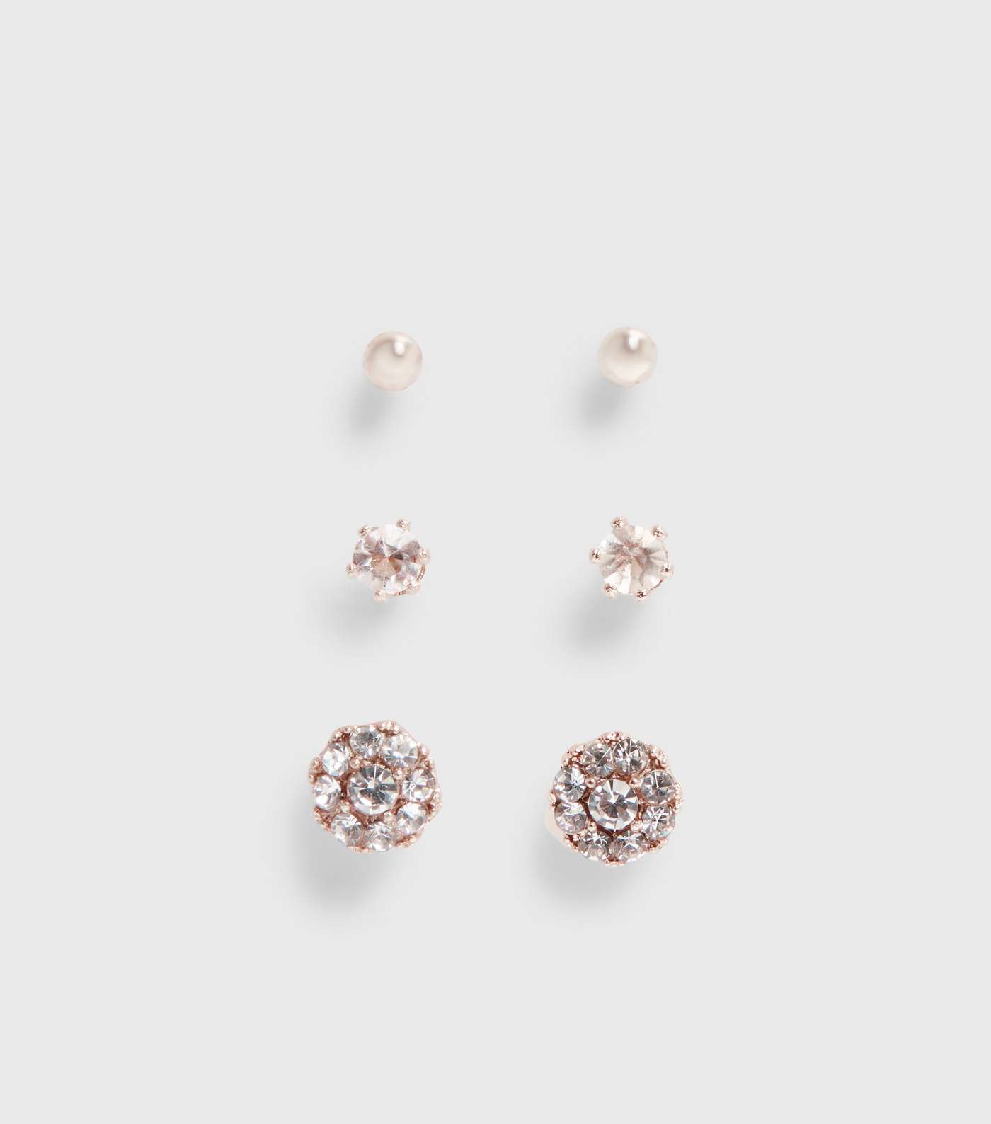 3 Pack Rose Gold Diamanté Stud Earrings