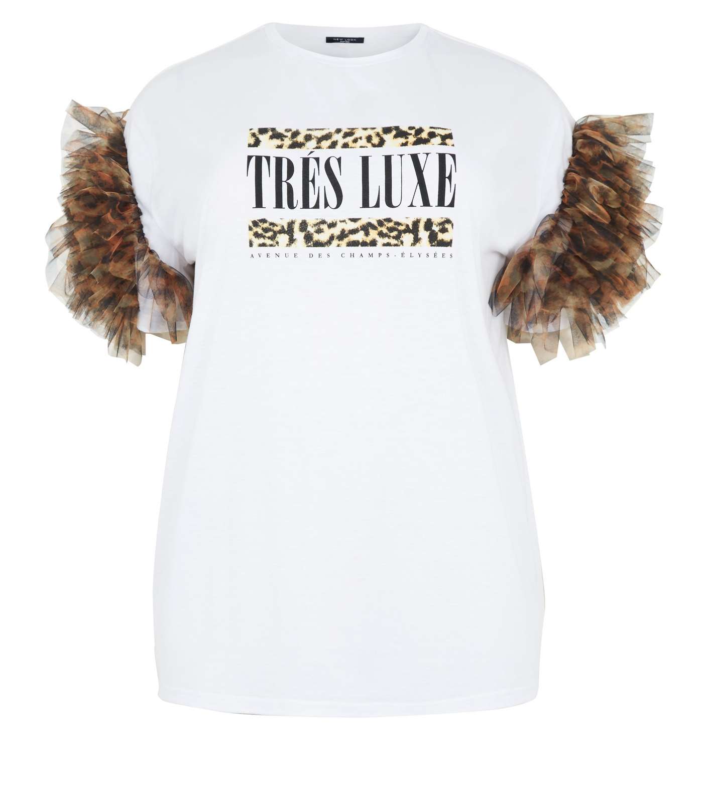 Curves White Leopard Print Sleeve Slogan T-Shirt Image 4