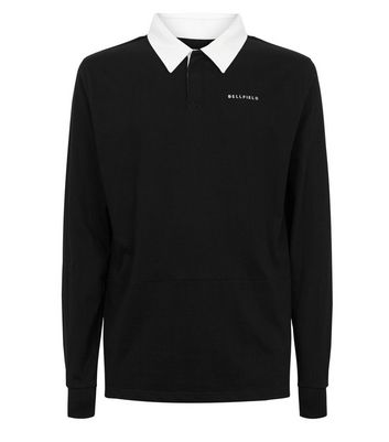 Image of Bellfield Black Contrast Collar Rugby Shirt New Look
