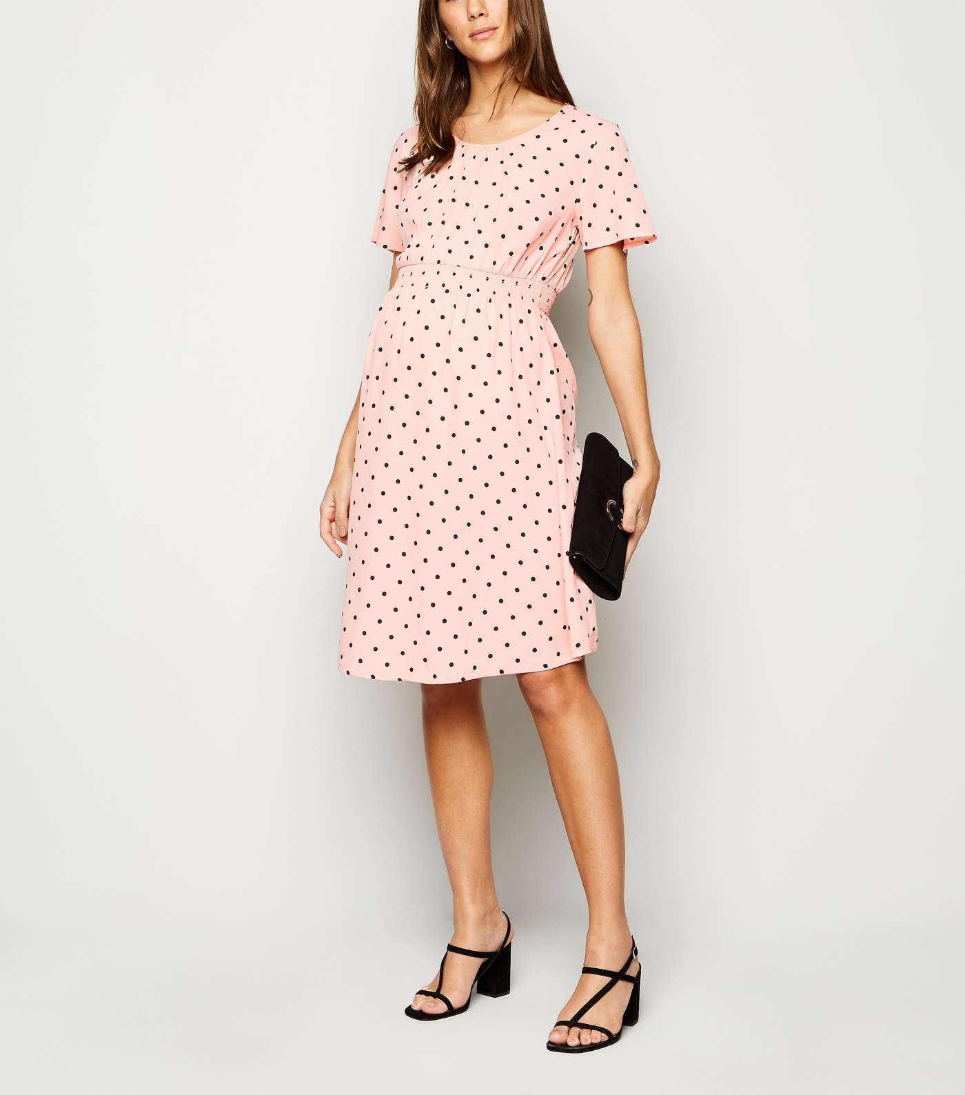 Maternity Pink Spot Shirred Waist Dress  Image 2