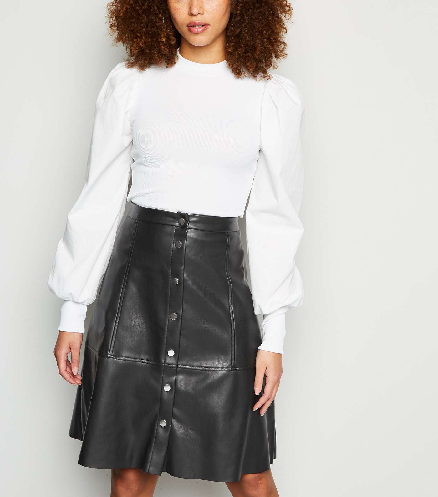 JDY Black Leather-Look High Waist Skirt