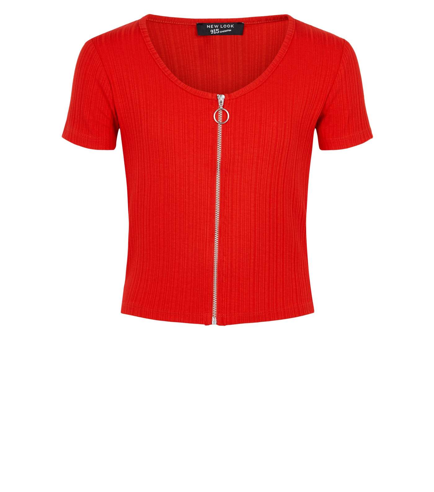 Girls Red Ribbed Zip T-Shirt Image 4