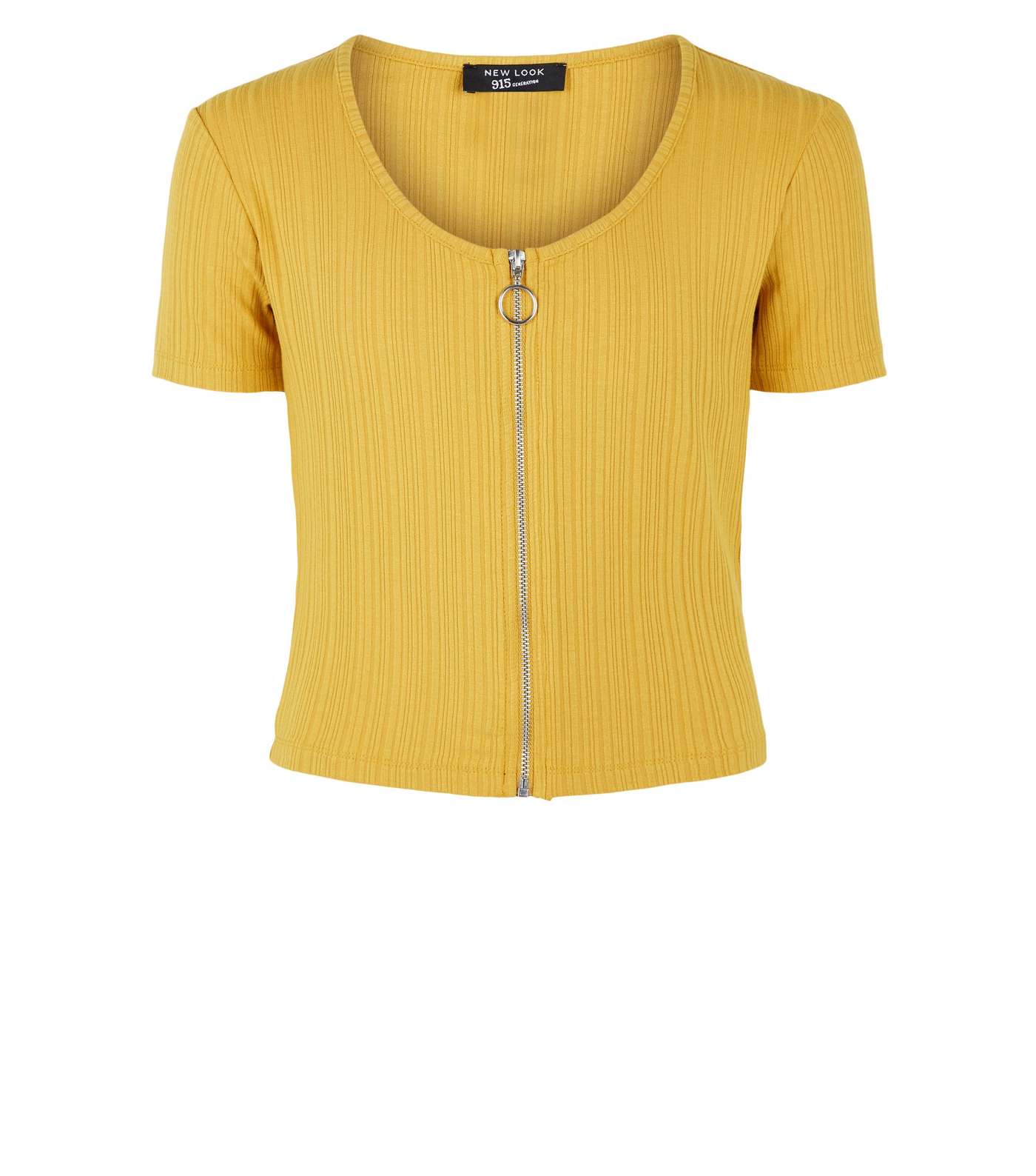 Girls Mustard Ribbed Zip T-Shirt Image 4