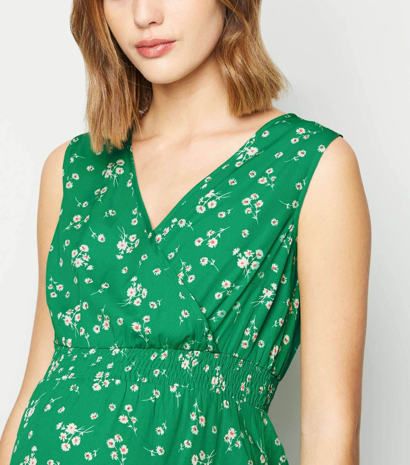 Maternity Green Floral Shirred Waist Dress Image 5