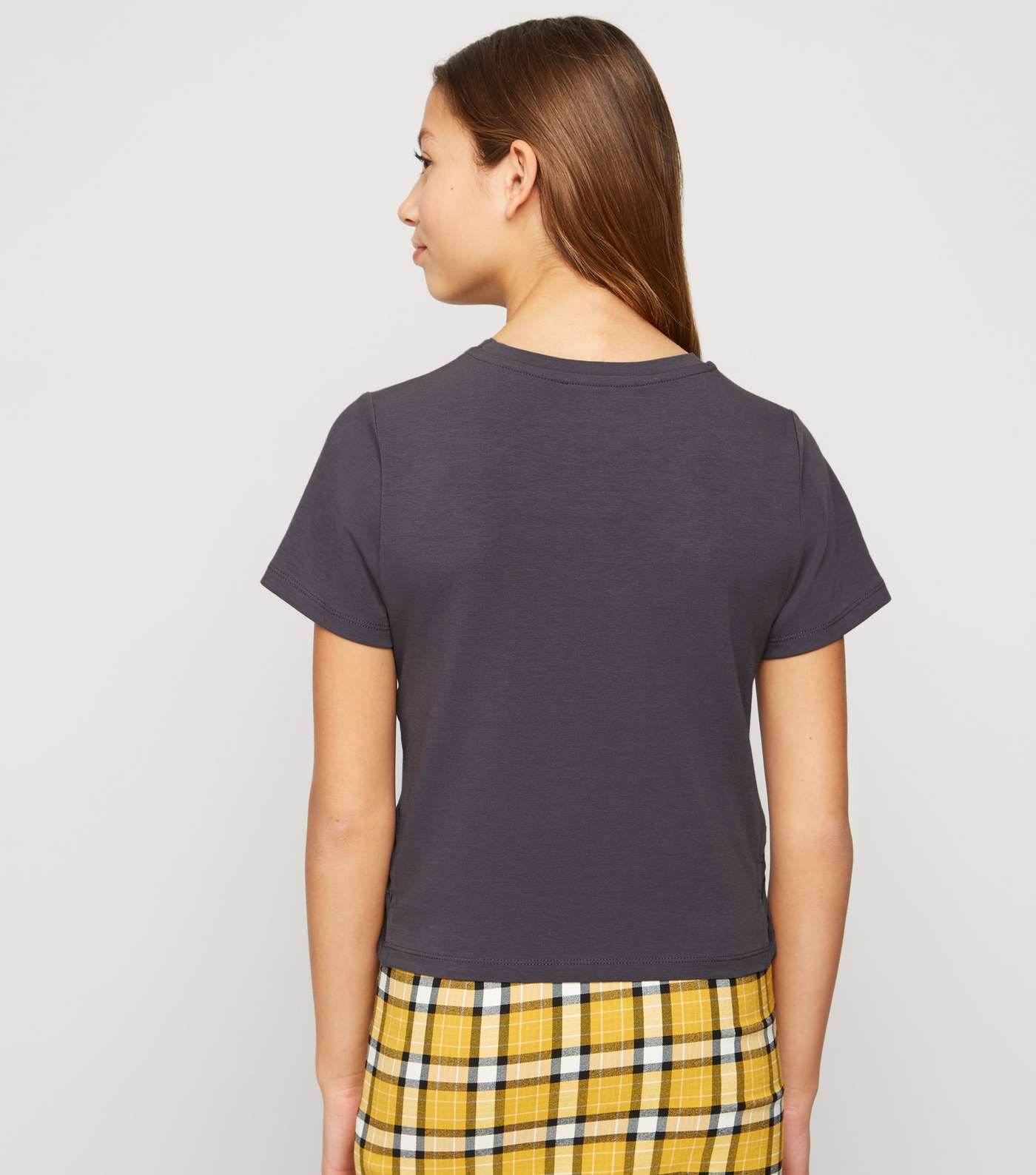 Girls Dark Grey Lattice Side T-Shirt Image 3