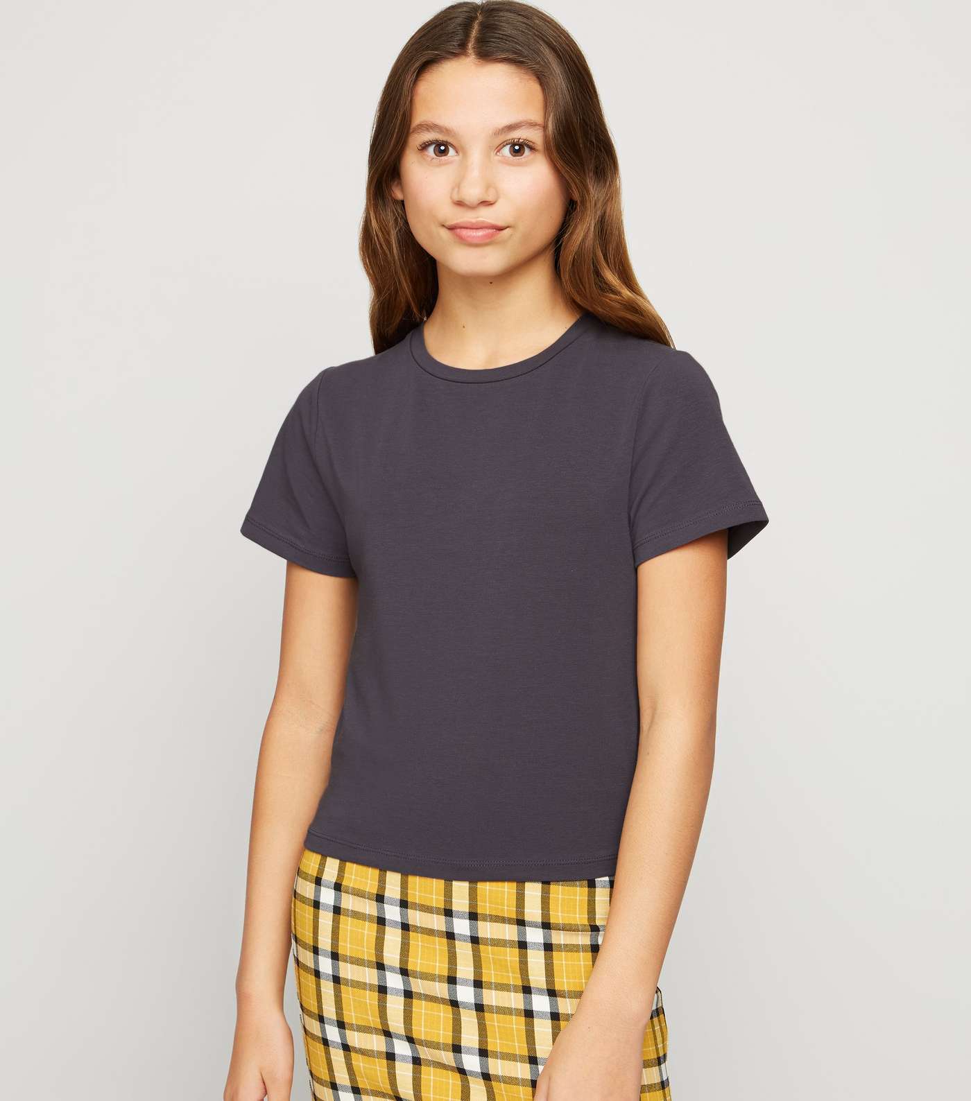 Girls Dark Grey Lattice Side T-Shirt Image 5