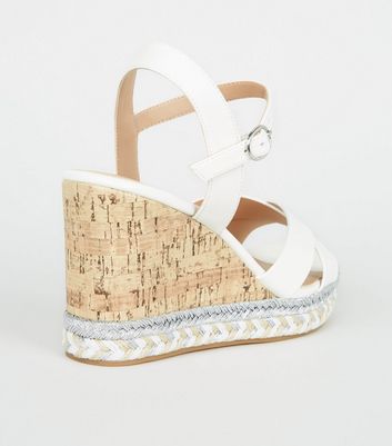 Wide Fit White Metallic Espadrille Cork Wedges | New Look