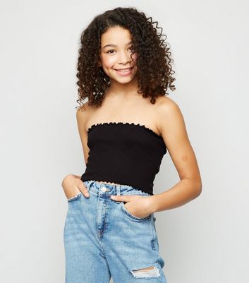 Girls Black Shirred Bandeau Top | New Look