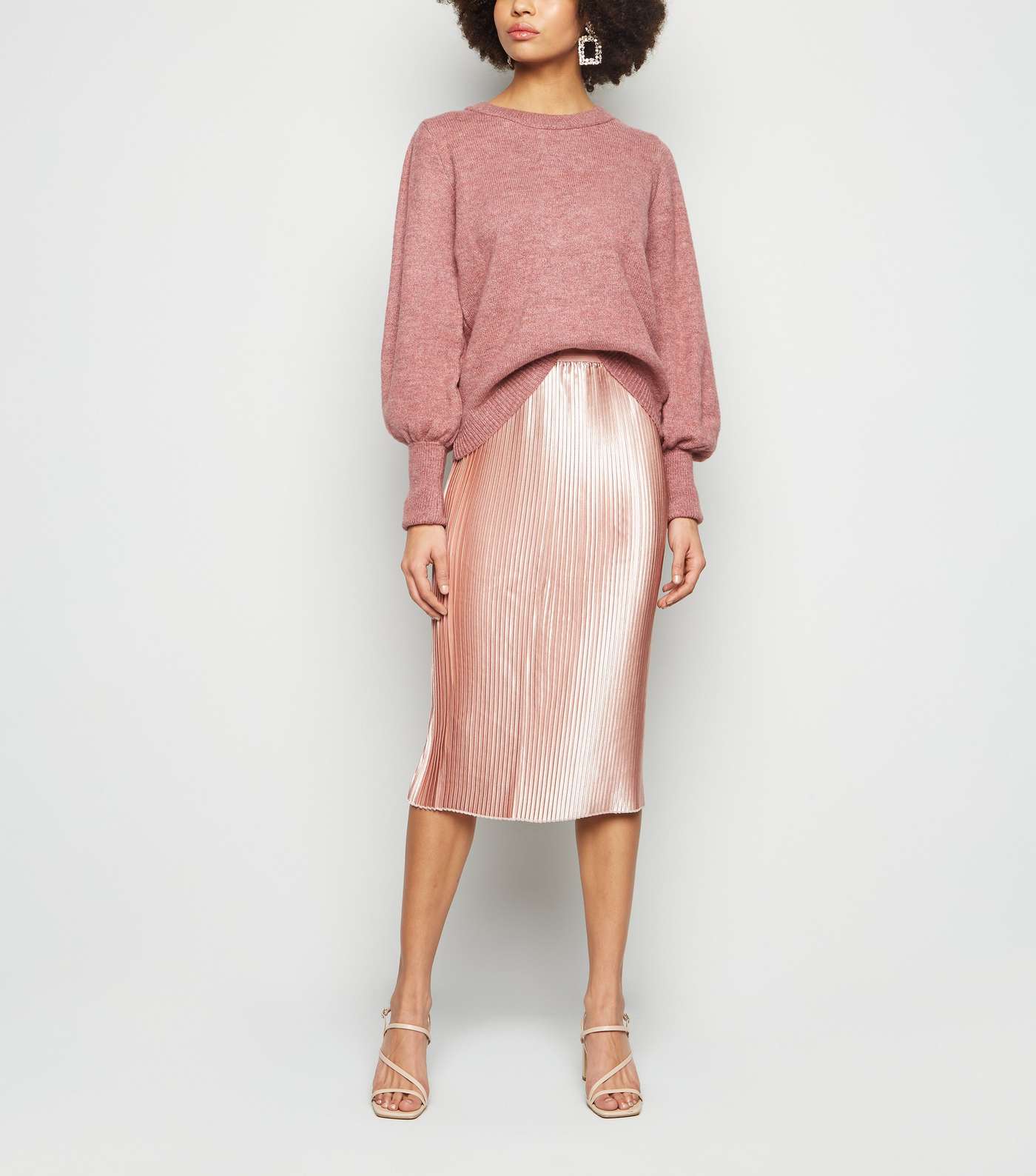 NA-KD Mid Pink Satin Pleated Midi Skirt
