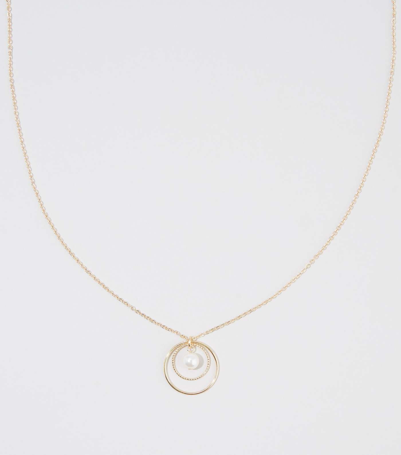 Gold Double Circle Faux Pearl Pendant Necklace