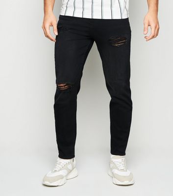 Image of Black Ripped Tapered Jeans New Look