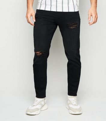 black ripped tapered jeans mens