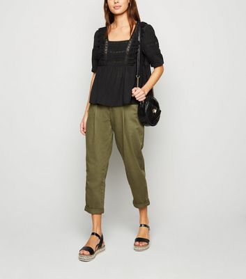 Image of Black Square Neck Crochet Lace Top New Look