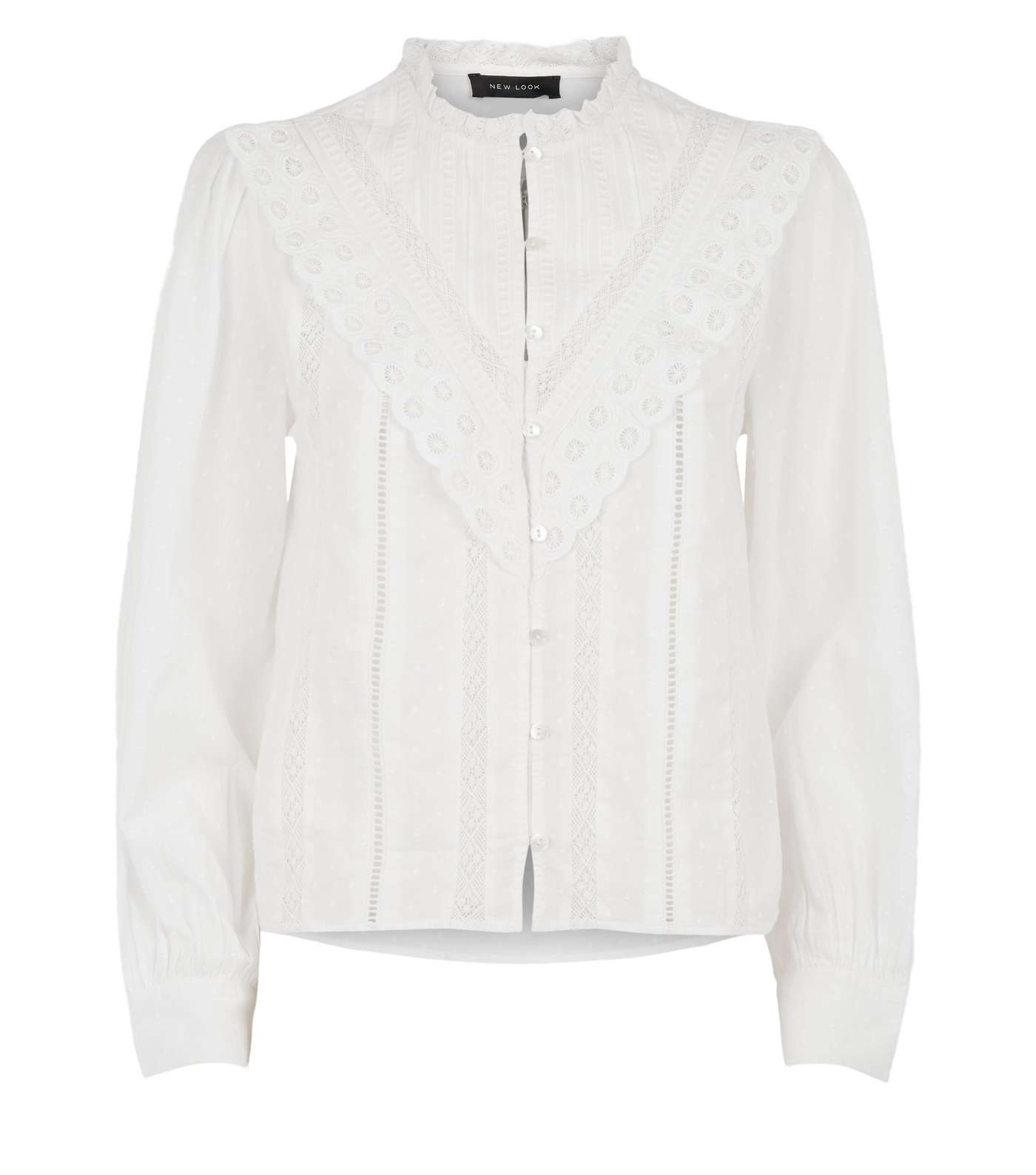 White Spot Lace Puff Sleeve Blouse Image 4