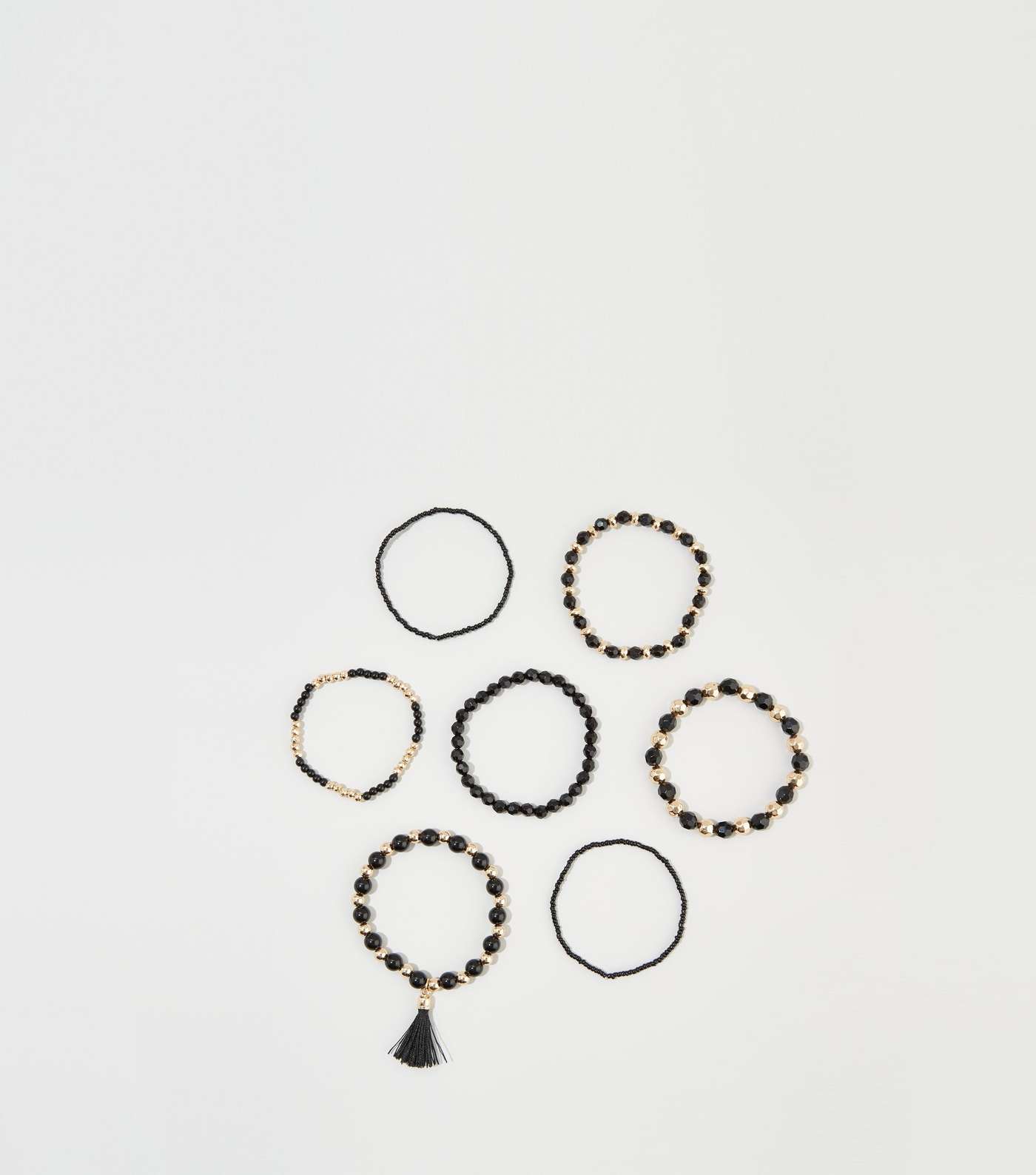 7 Pack Black Bead Tassel Stretch Bracelets
