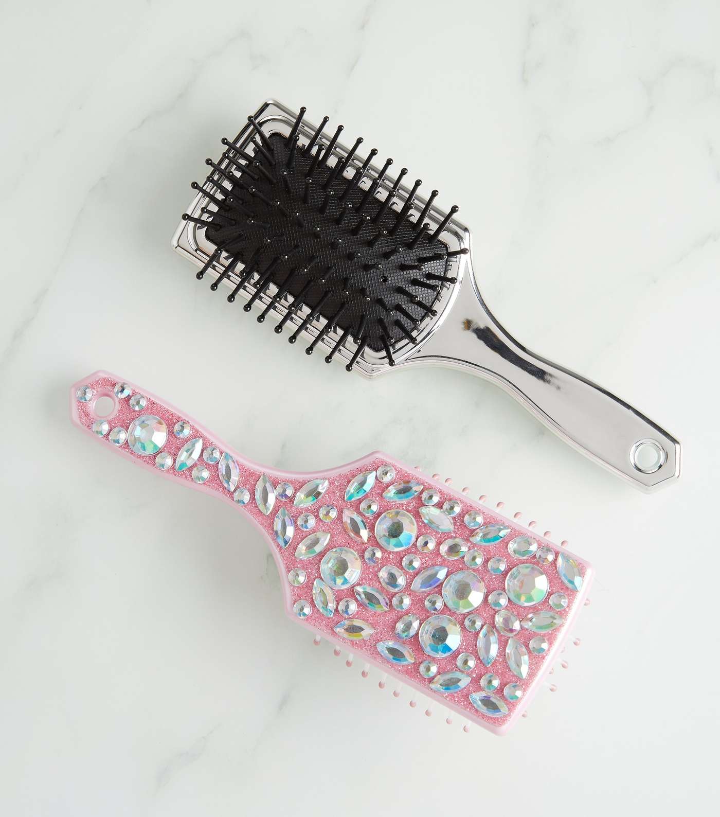 Pink Gem Embellished Paddle Hair Brush Image 2