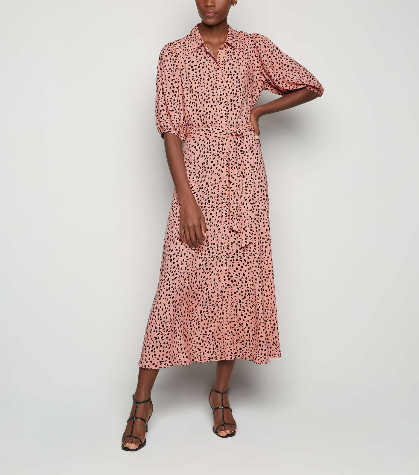 Tall Pink Leopard Print Puff Sleeve Midi Dress