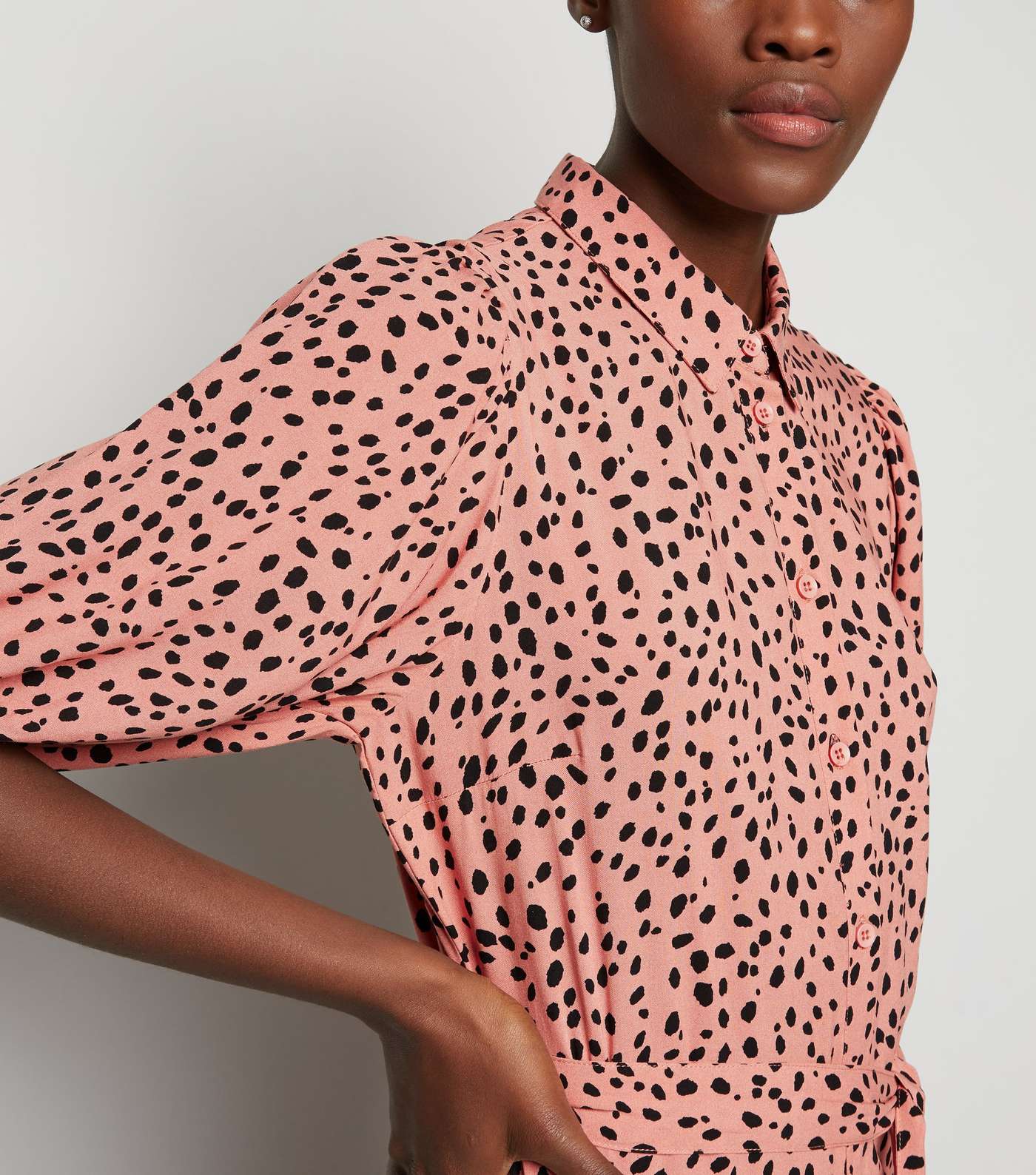 Tall Pink Leopard Print Puff Sleeve Midi Dress Image 3