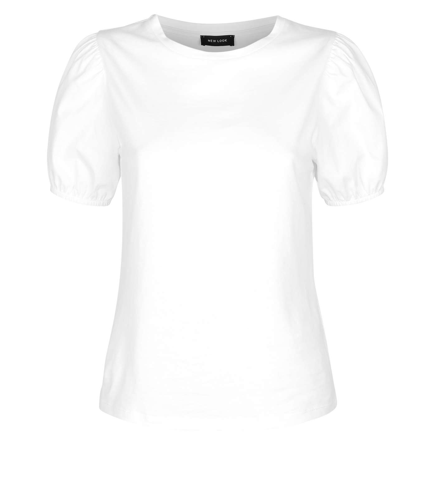 White Woven Puff Sleeve T-Shirt Image 4