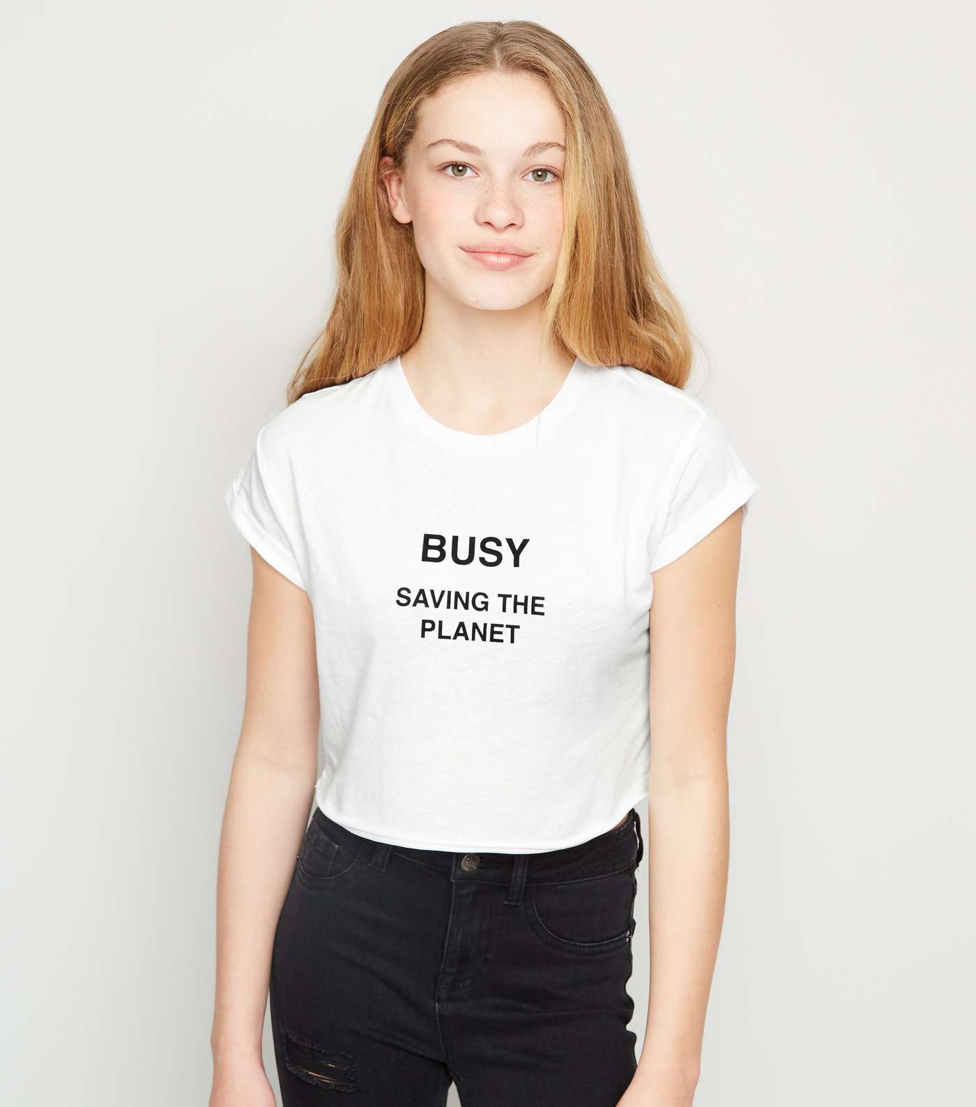 Girls White Busy Saving The Planet Slogan T-Shirt
