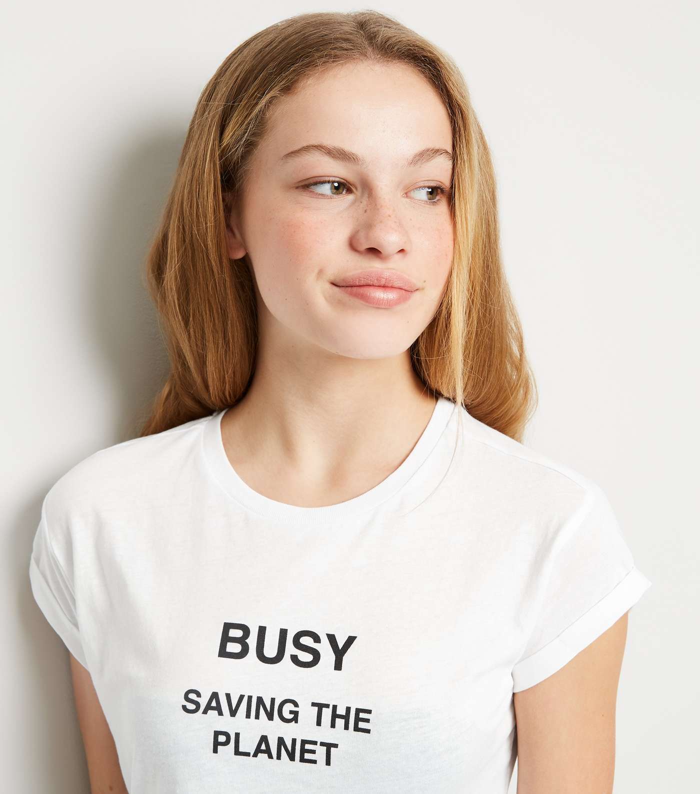 Girls White Busy Saving The Planet Slogan T-Shirt Image 5