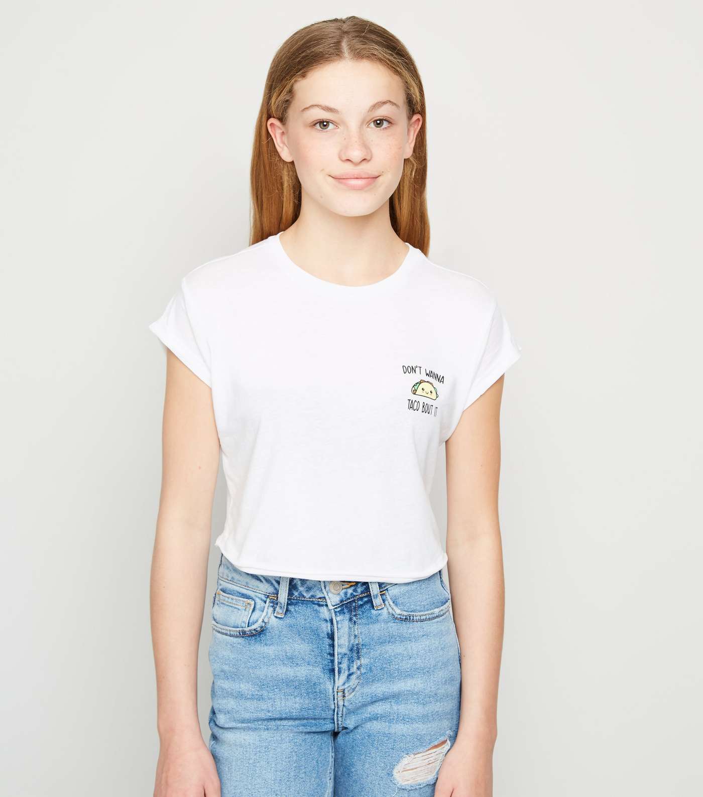 Girls White Taco Slogan T-Shirt