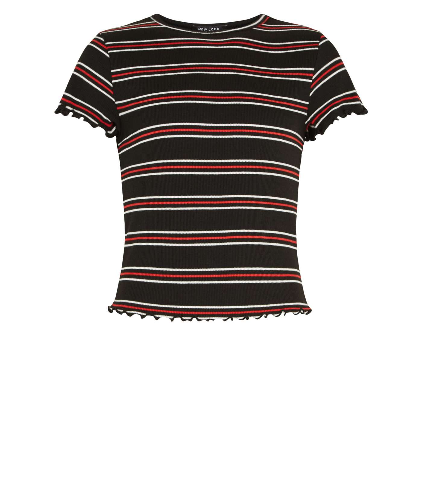 Girls Black Stripe Frill Trim T-Shirt Image 4