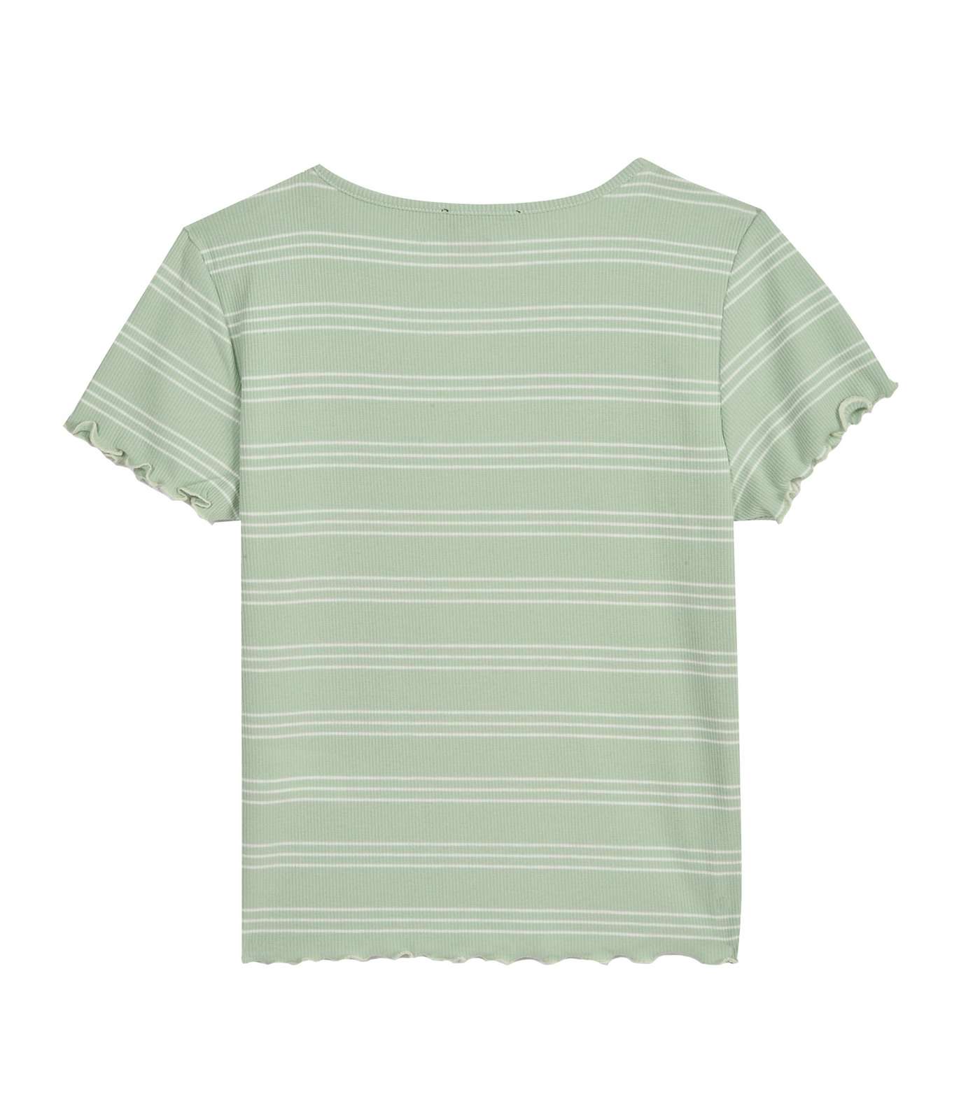 Girls Light Green Stripe Frill Trim T-Shirt Image 2