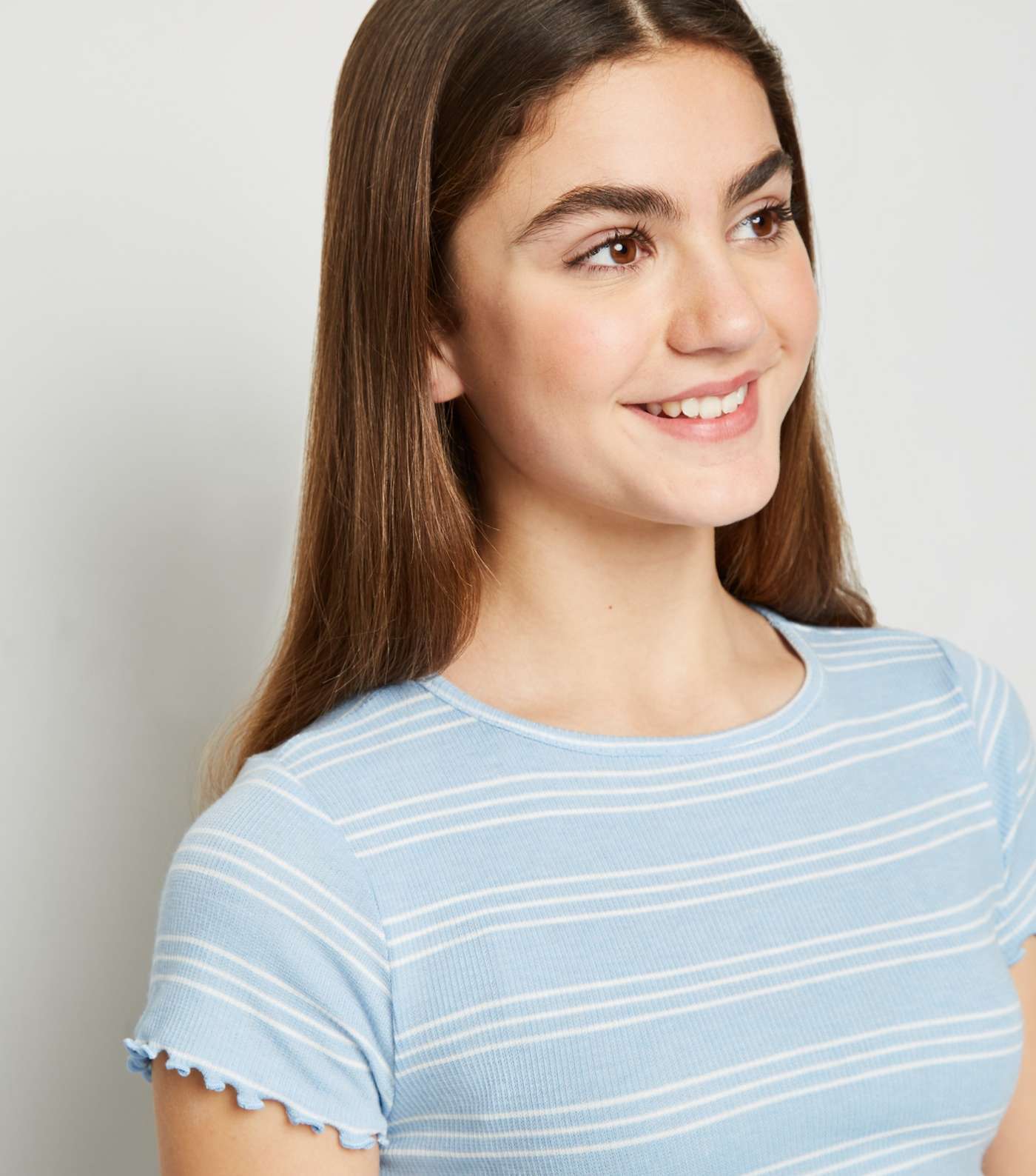 Girls Blue Stripe Frill Trim T-Shirt Image 5