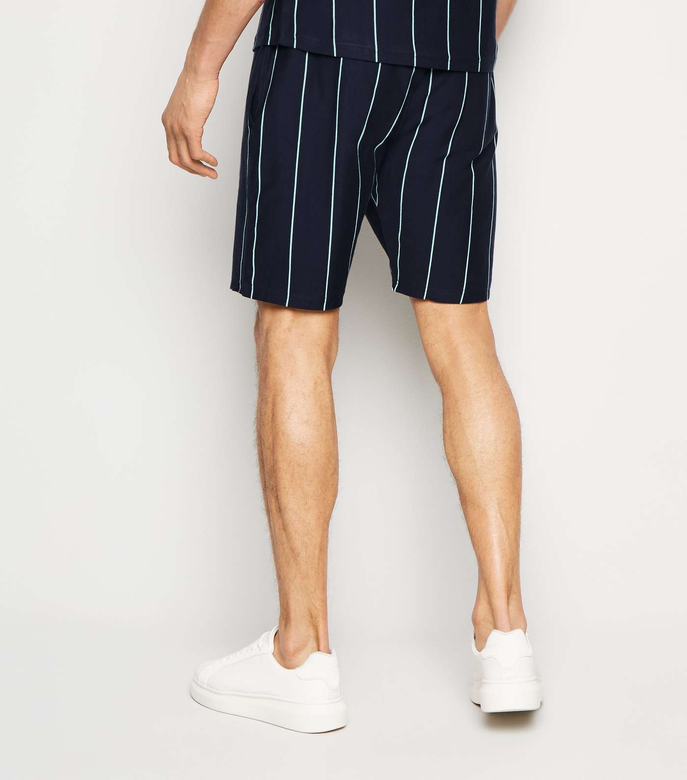 Navy Vertical Stripe Shorts Image 3