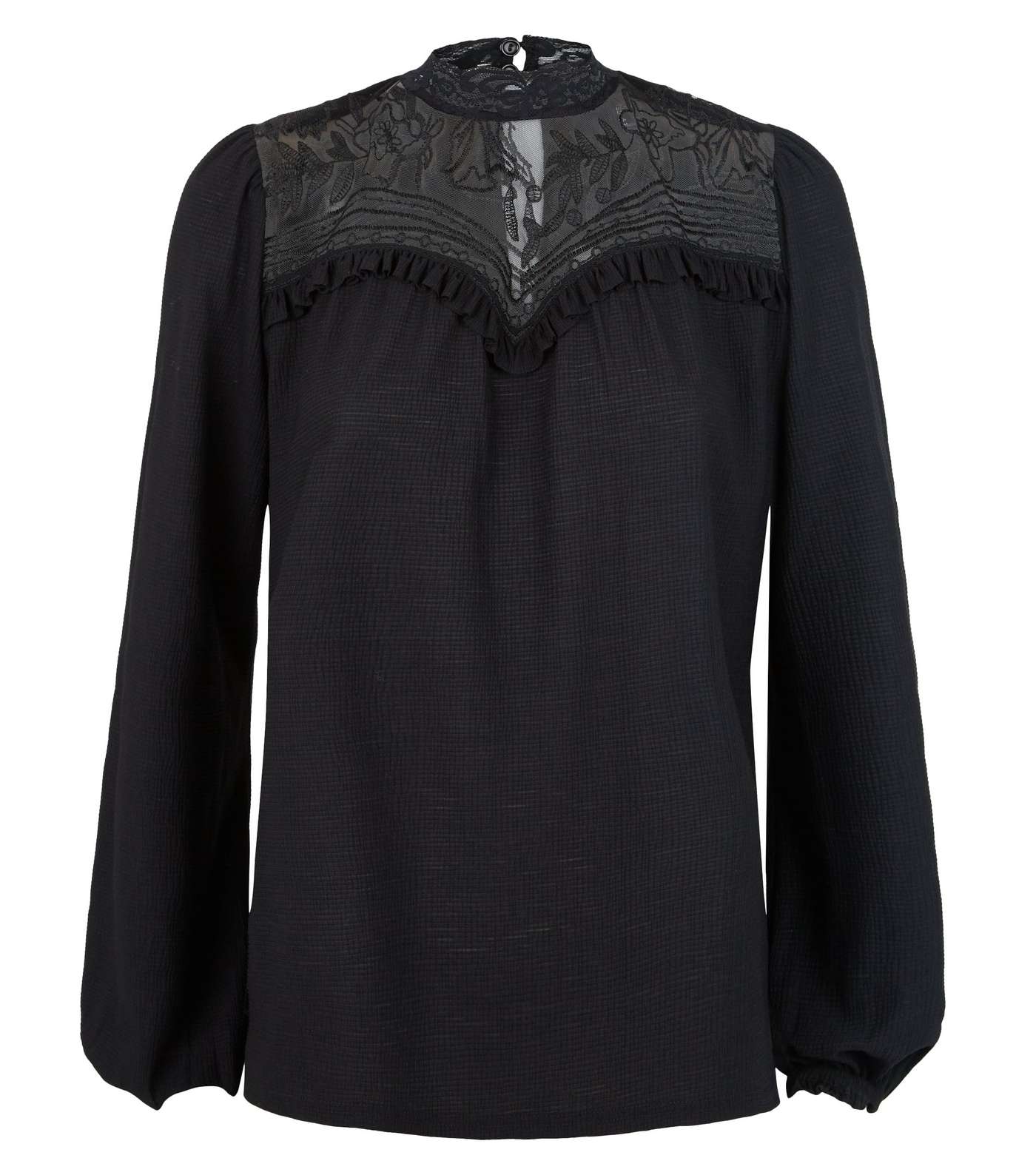 Black Textured Embroidered Yoke Top Image 4