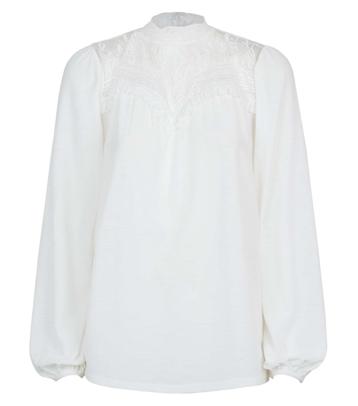 Off White Textured Embroidered Yoke Top Image 4