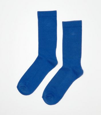 Image of Blue Ribbed Socks New Look
