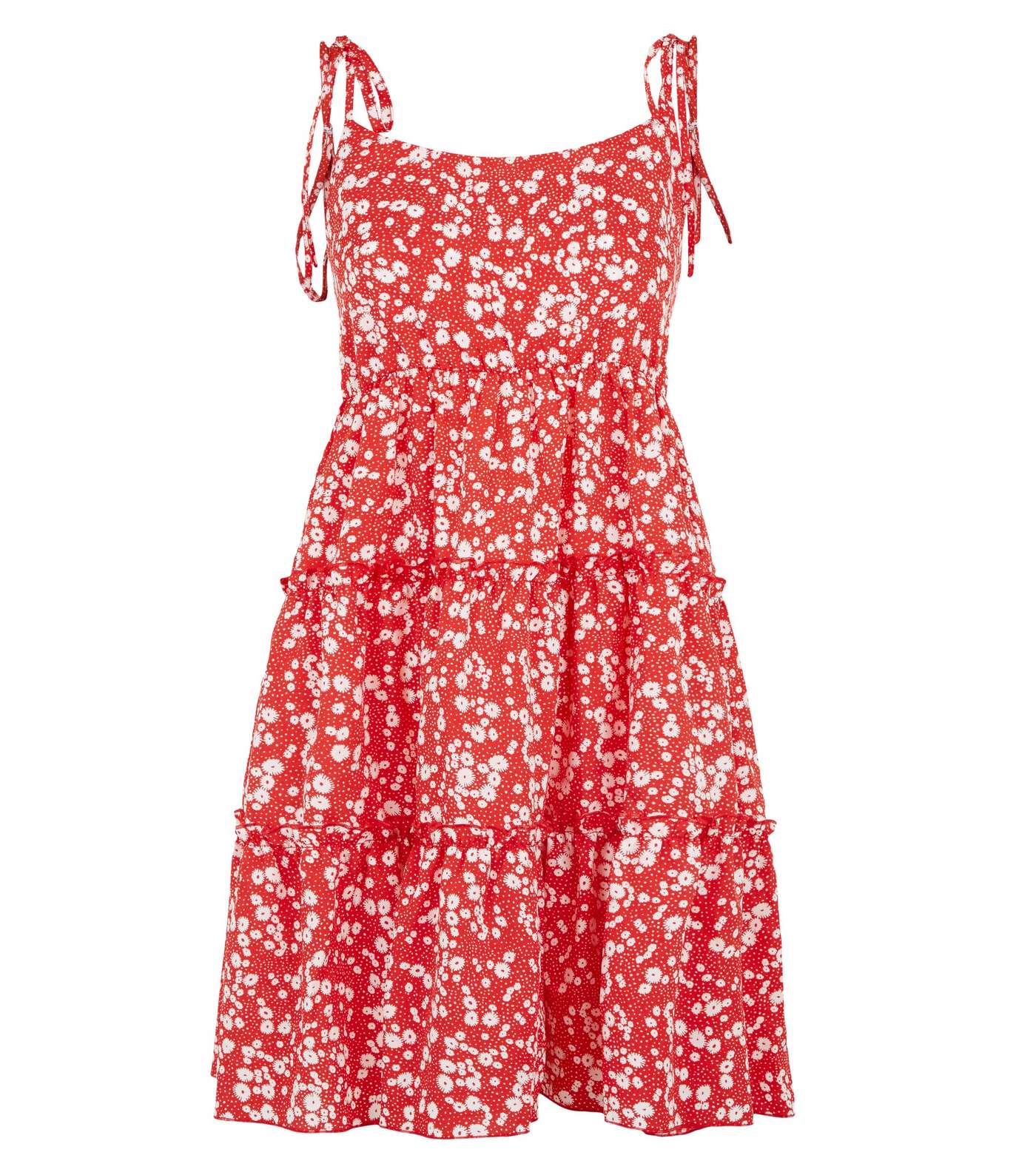 Blue Vanilla Red Floral Tiered Tie Strap Dress Image 4