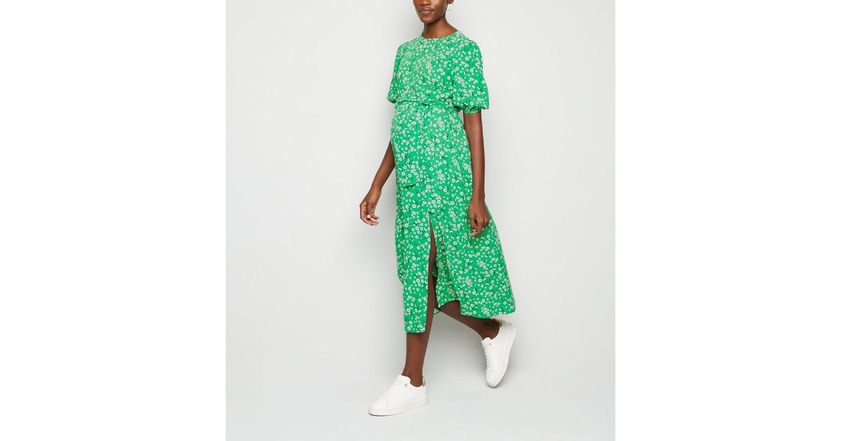 Maternity Green Floral Midi Dress | New Look
