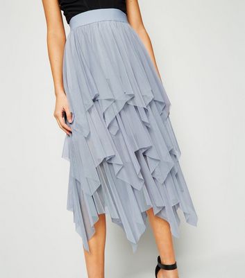 Image of Grey Mesh Hanky Hem Midi Skirt New Look