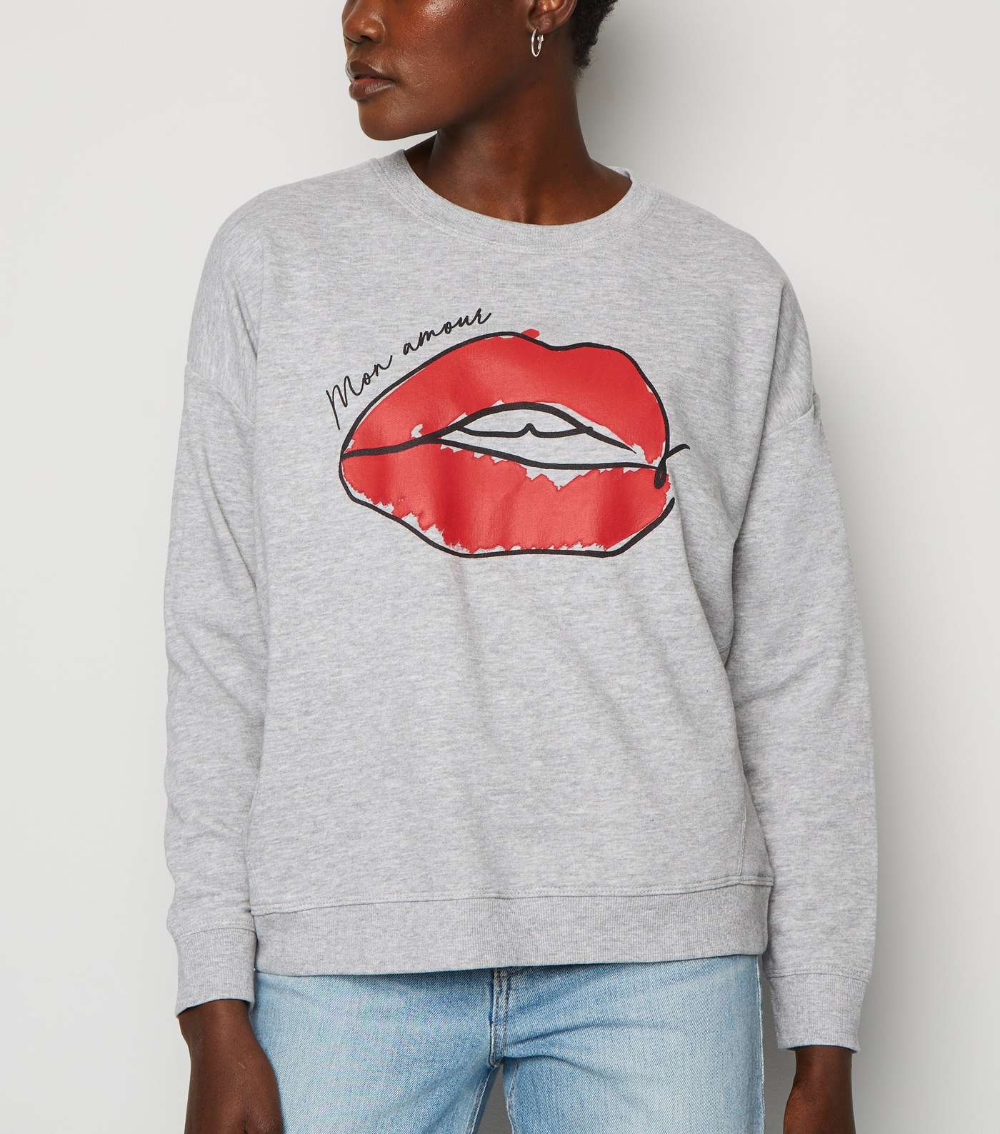 Grey Mon Amour Lips Slogan Sweatshirt