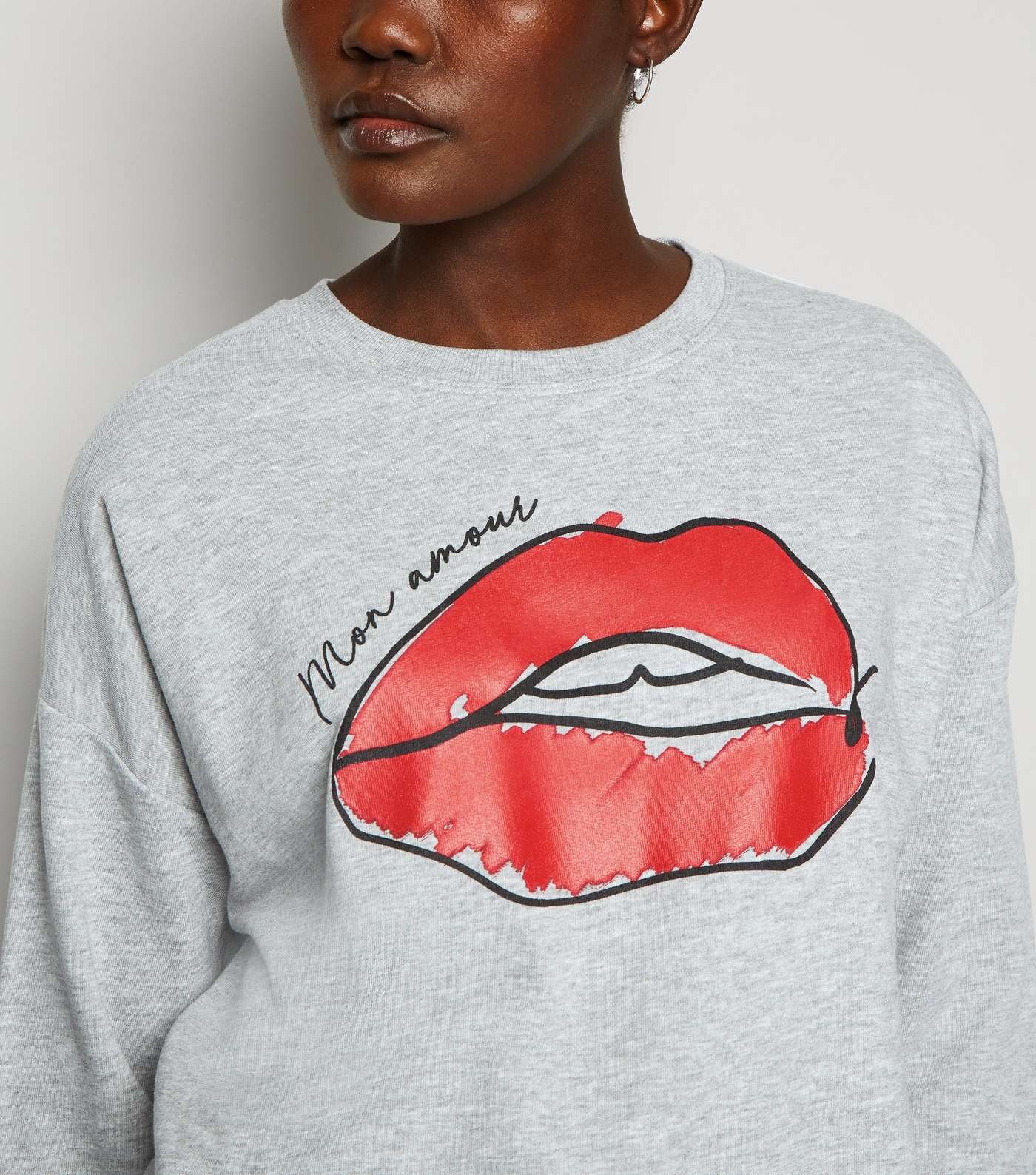 Grey Mon Amour Lips Slogan Sweatshirt Image 5