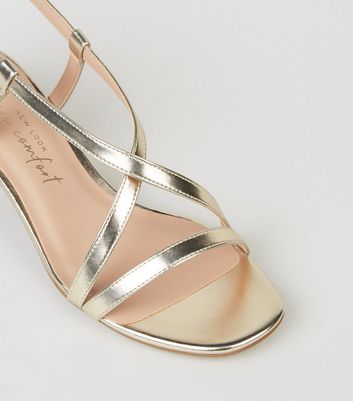 Wide Fit Gold Strappy Flared Block Heel 