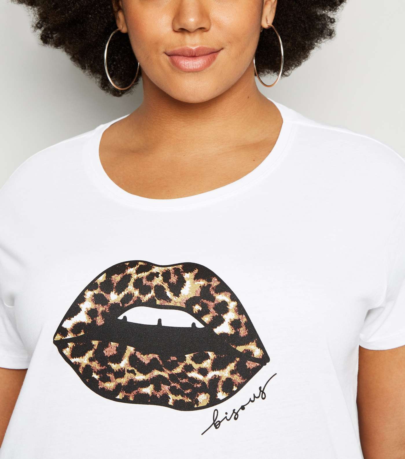 Curves White Leopard Print Lips Slogan T-Shirt Image 5