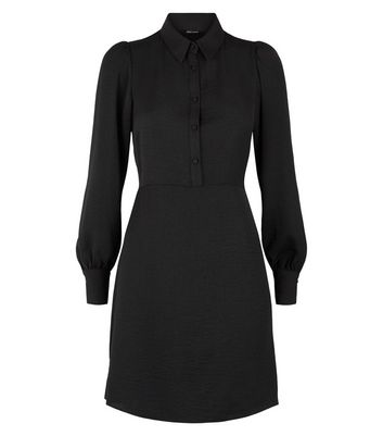 Black Collared Long Sleeve Shirt Dress 